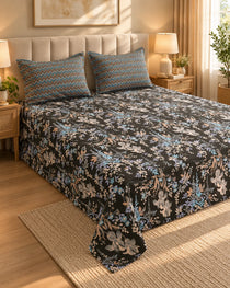 Charcoal Botanical Floral Xara Bed Sheet Set