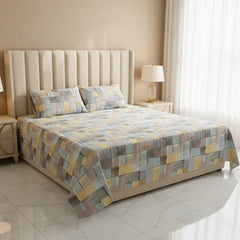 Chic Yellow & Gray Patchwork Cotton Percale Super King Sheet