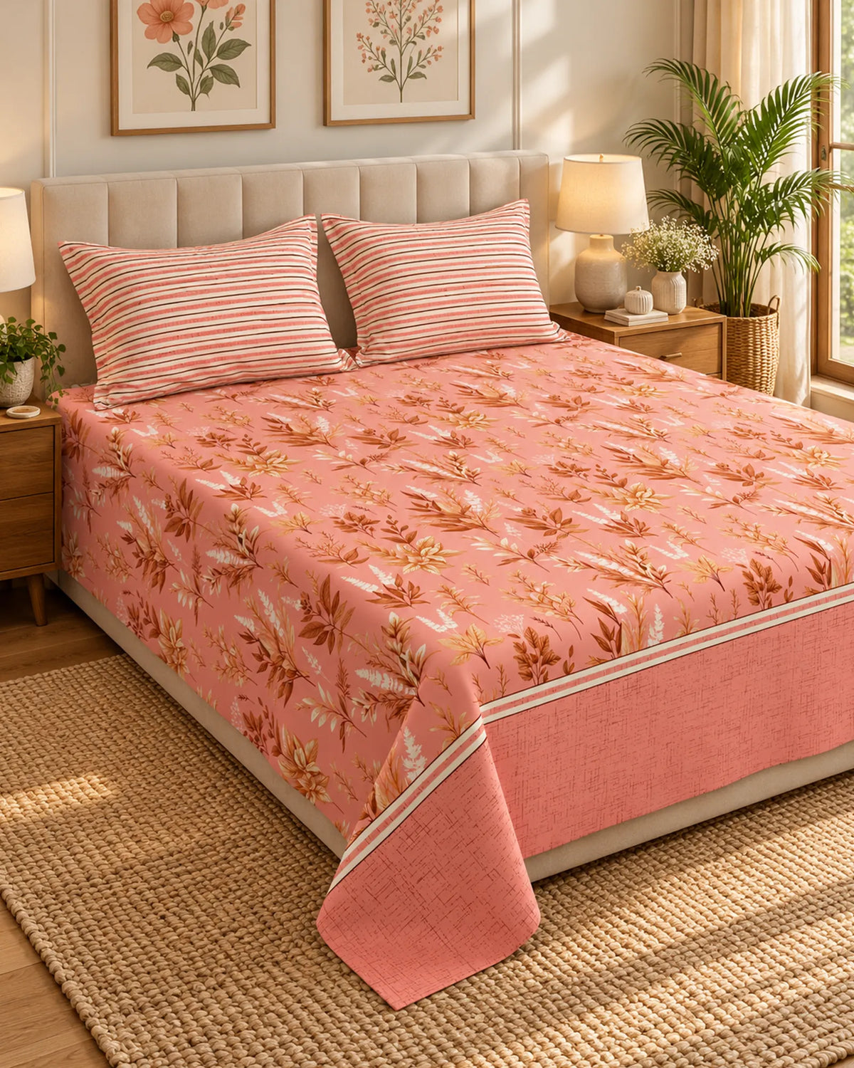 Coral Autumn Leaf Xara Bed Sheet Set Main image