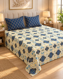 Cream & Navy Medallion Xara Bed Sheet Set