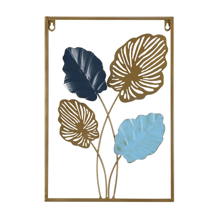 Luxury Metal Gold Blue Green Leaf Metal Iron Wall Decor Mural - RHS-HD-WF-010