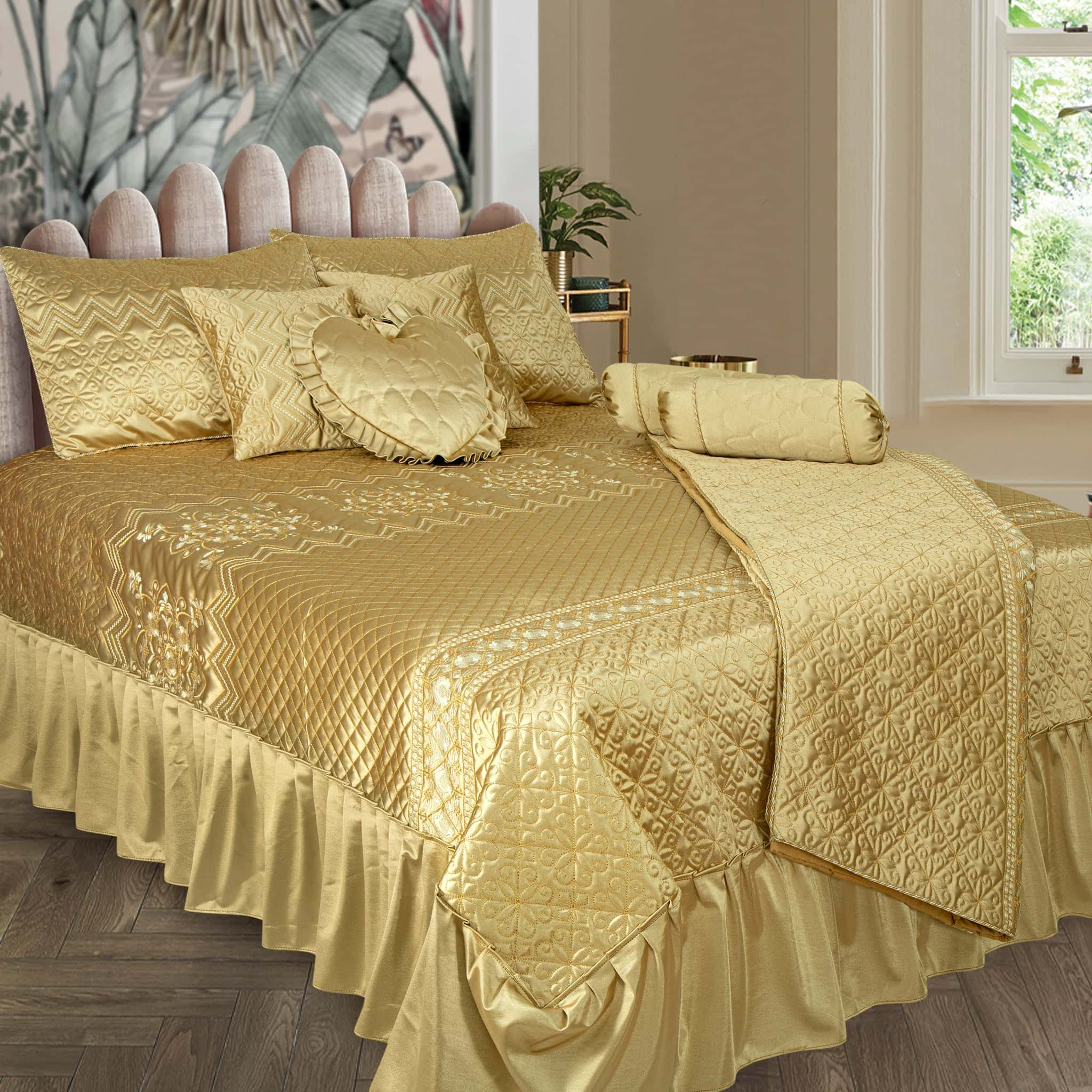 Silk Embroidered 9 pcs bridal set D#2 (Golden)