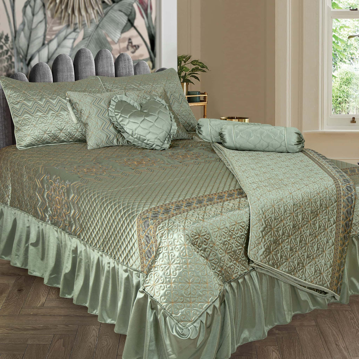 Silk Embroidered 9 pcs bridal set D#2 (Grey) Main image