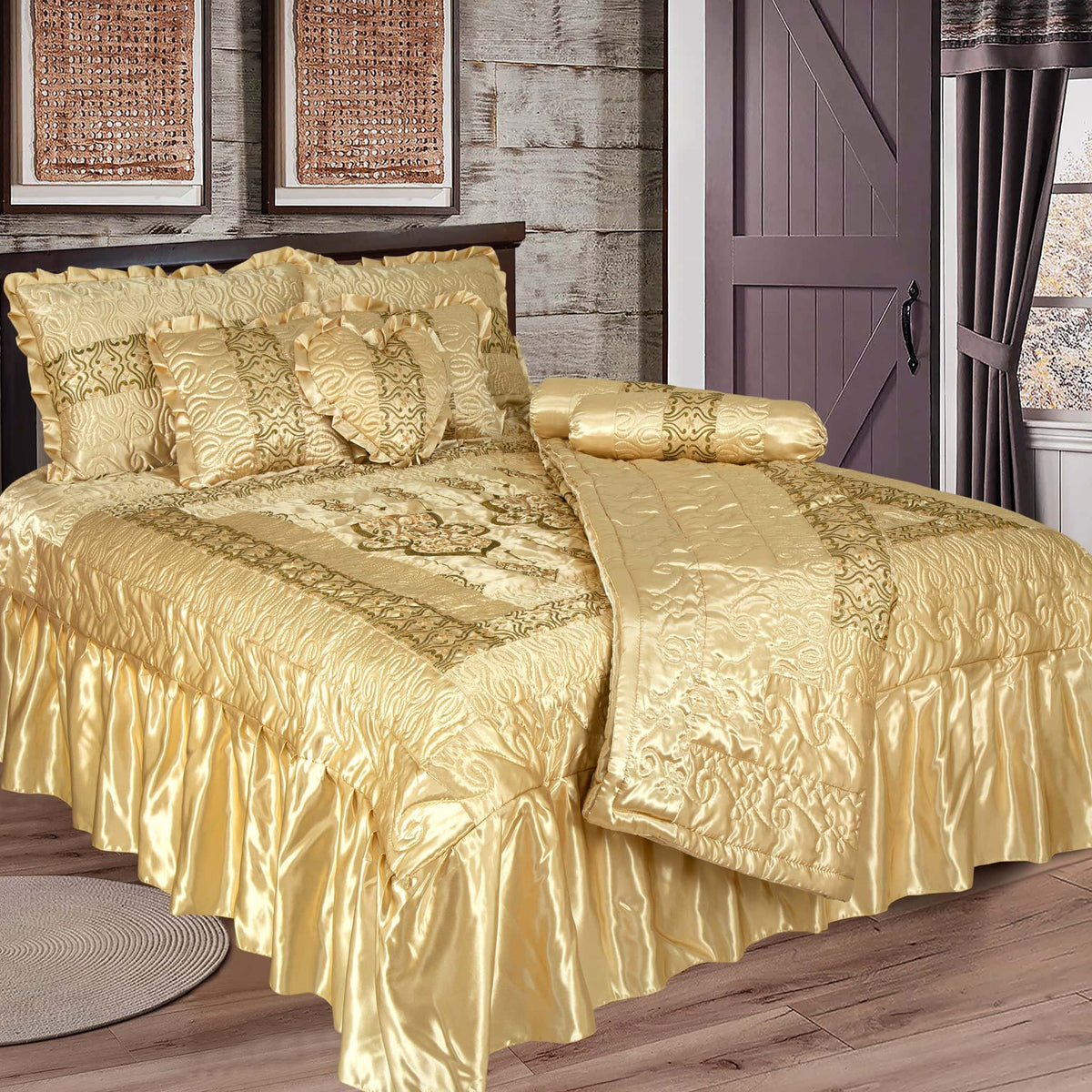 Silk Embroidered 9 pcs bridal set D#3 (Golden)