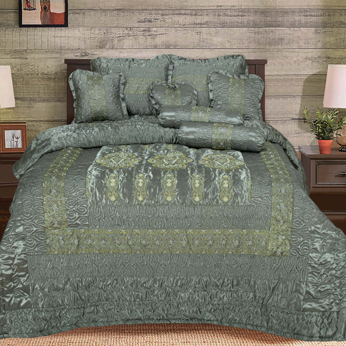 Silk Embroidered 9 pcs bridal set D#3 (Grey) Secondary image