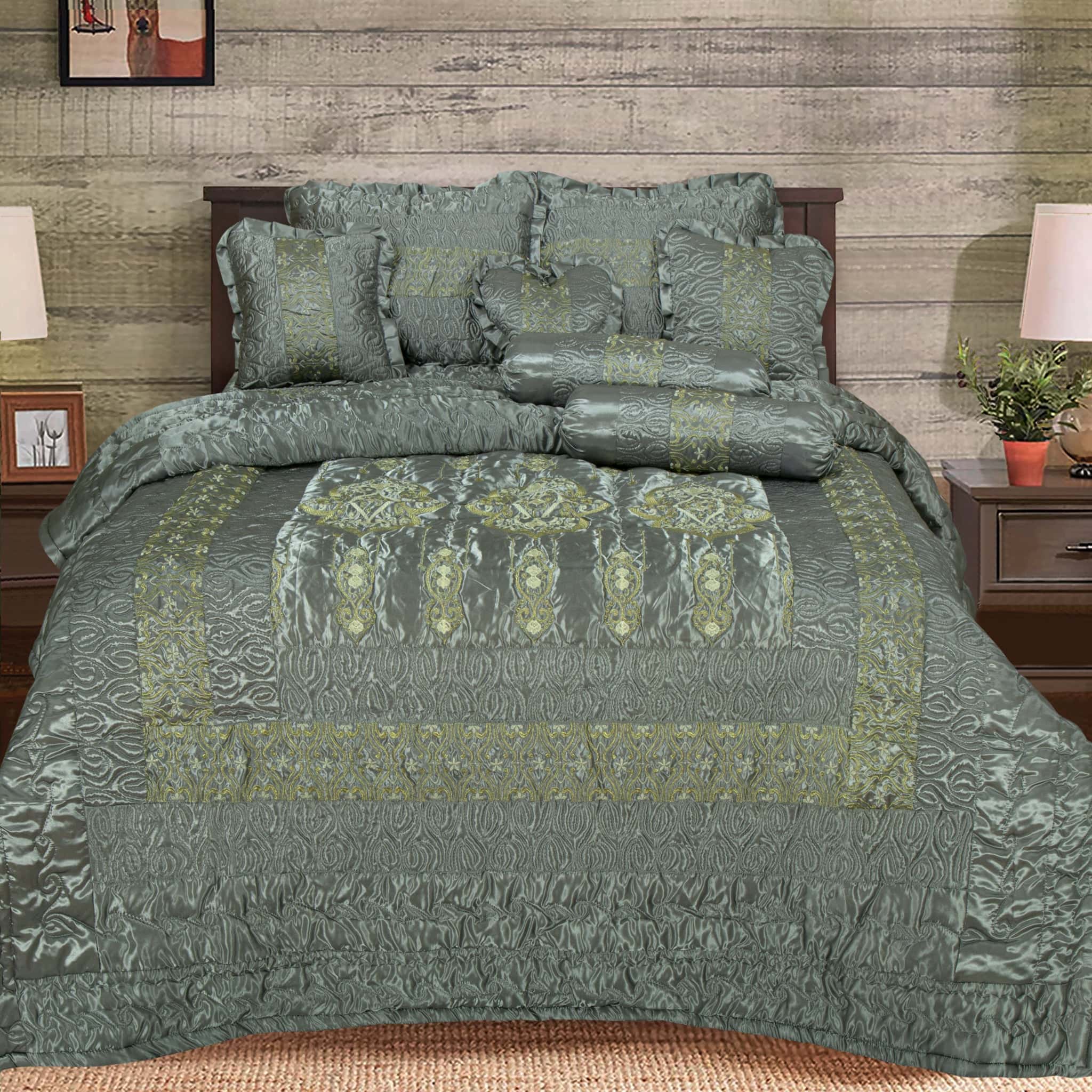 Silk Embroidered 9 pcs bridal set D#3 (Grey)