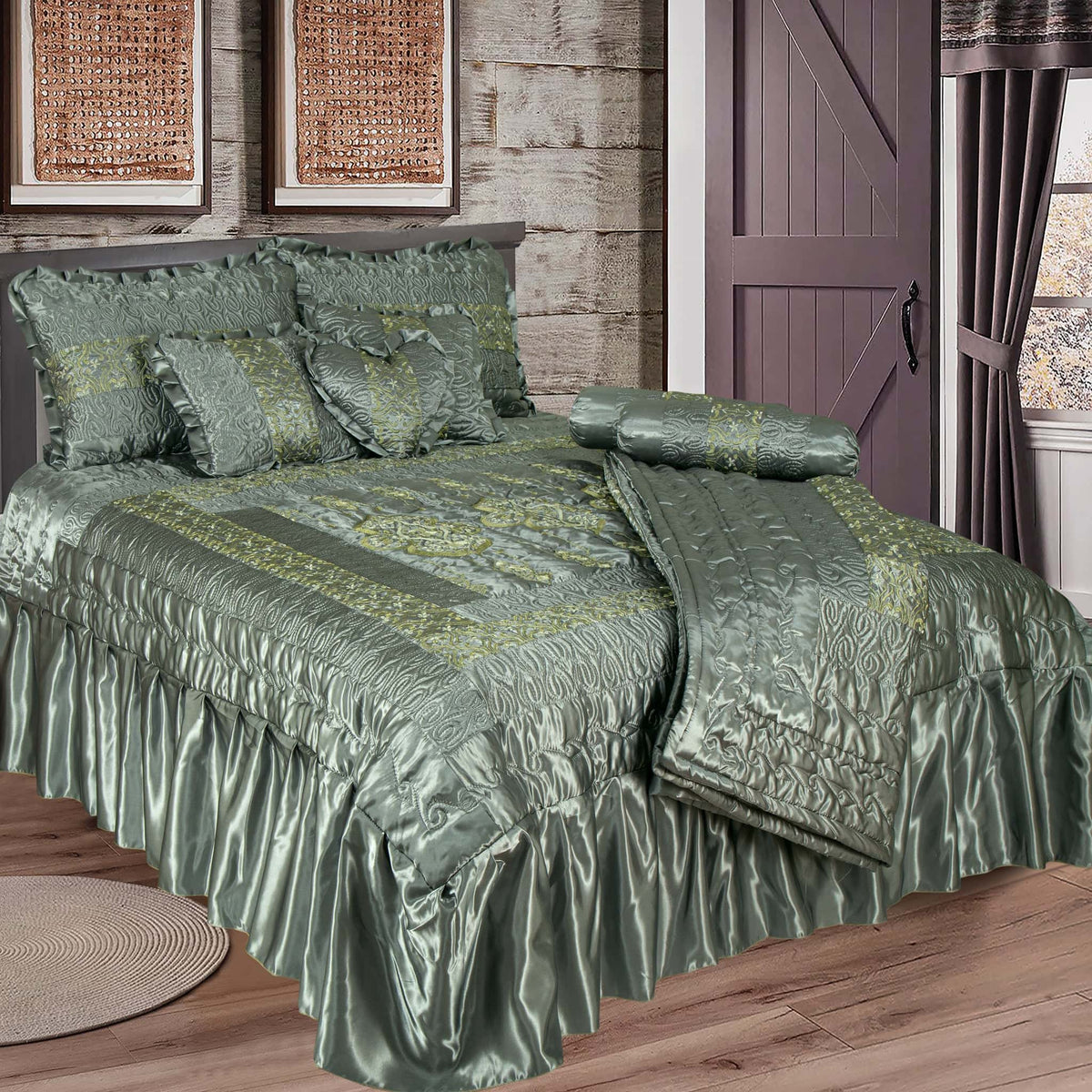 Silk Embroidered 9 pcs bridal set D#3 (Grey) Main image