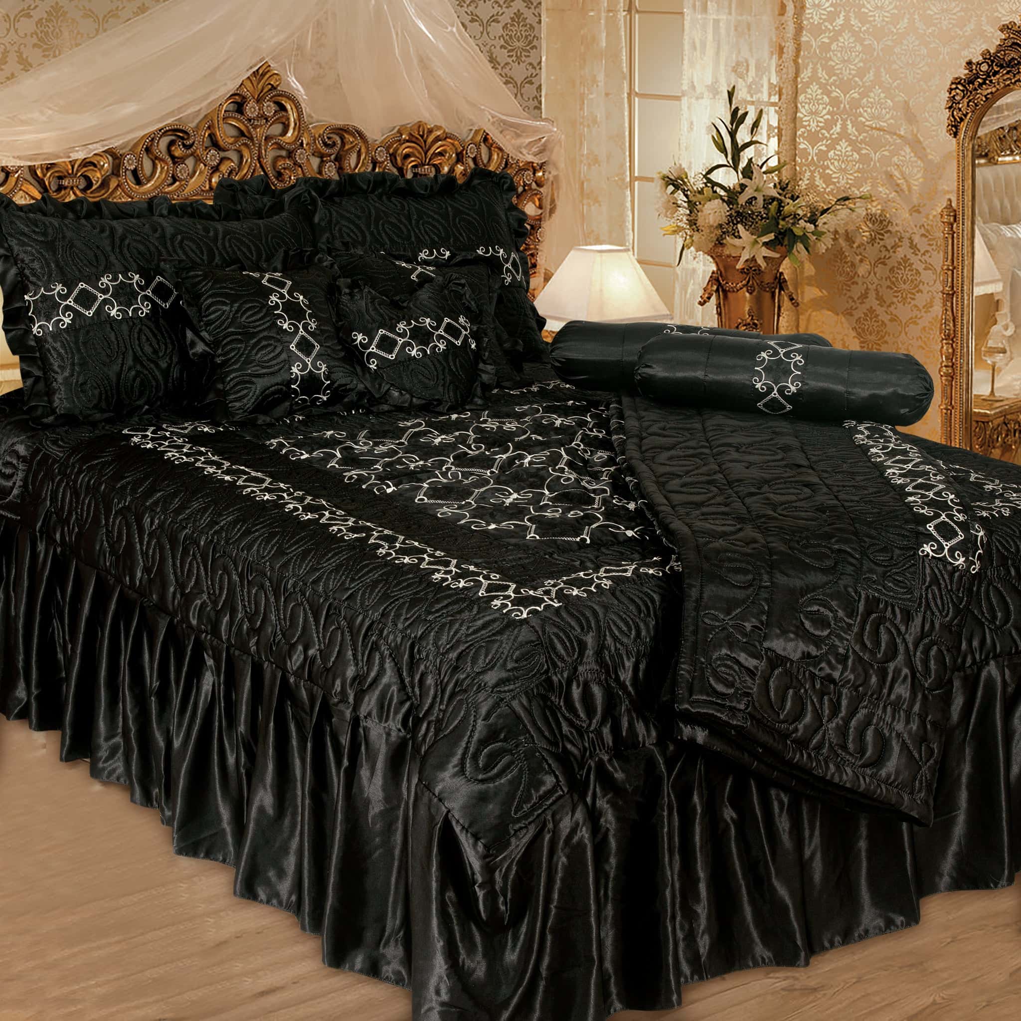 Silk Embroidered 9 pcs bridal set D#4 (Black/Sliver)
