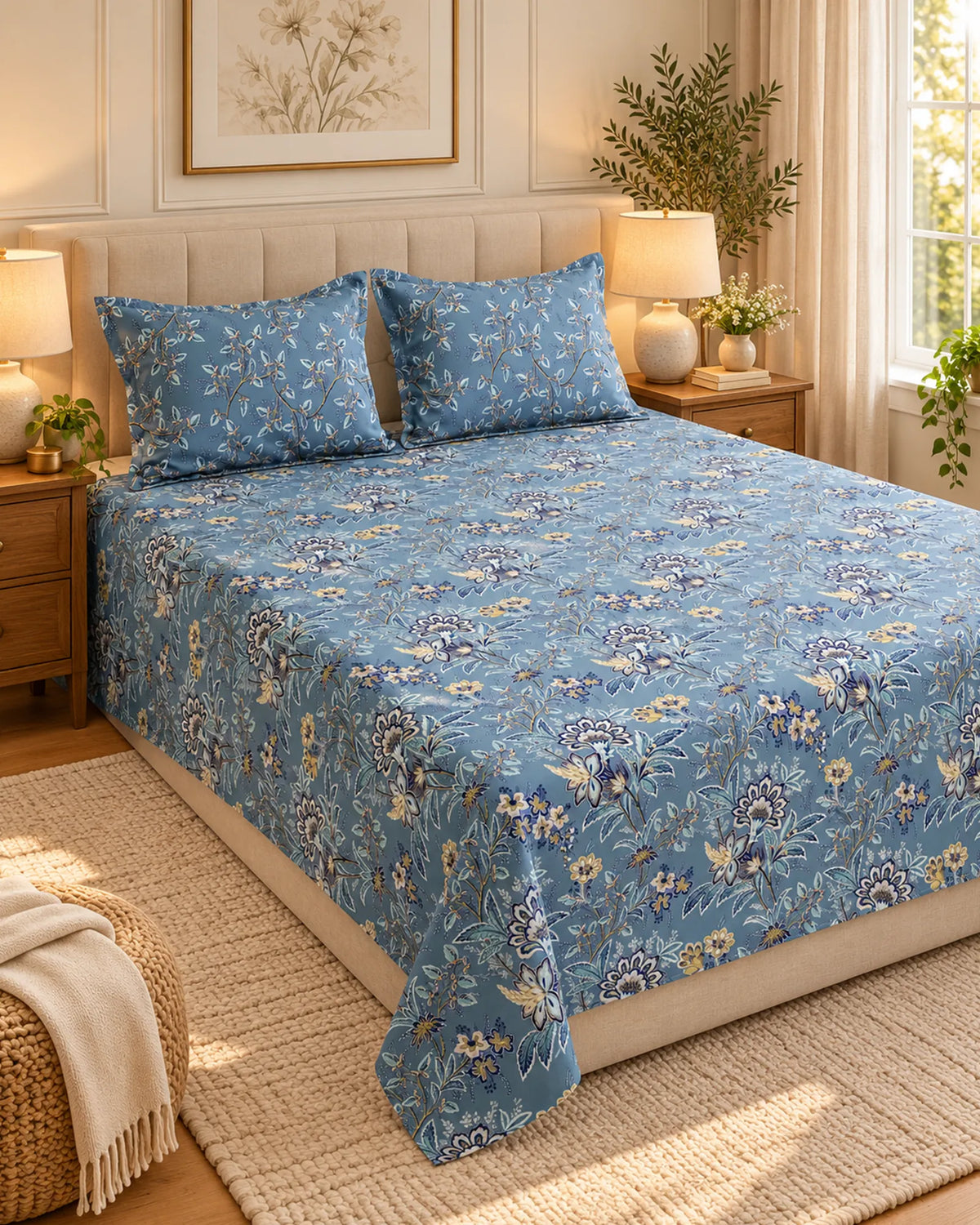 Denim Blue Floral Xara Bed Sheet Set Main image