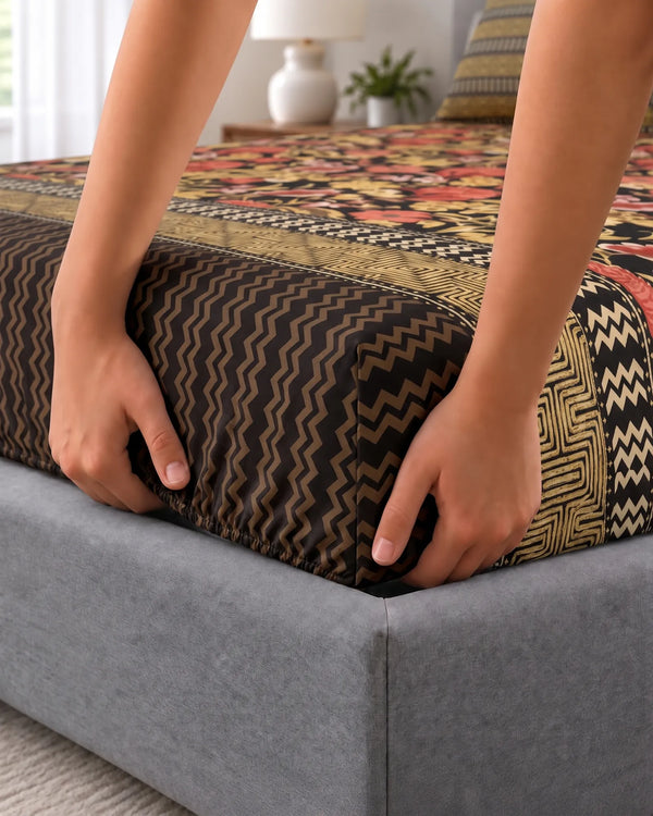 FLORAL BROCADE Xara Fitted Bed Sheet Set
