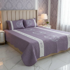 Lavender Embroidered Quilted Cotton Bed Sheet Set