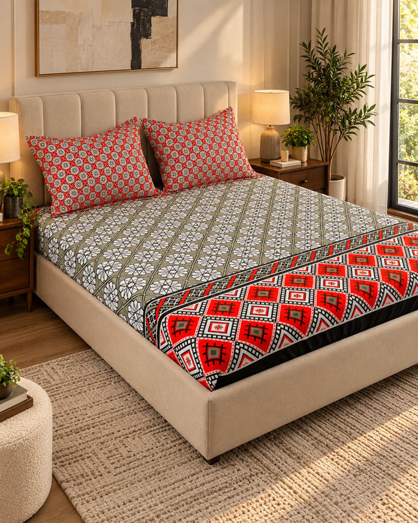GEOMETRIC WEAVE Xara Fitted Bed Sheet Set