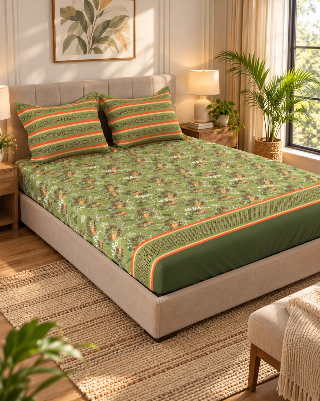 GREEN OVERLAY Xara Fitted Bed Sheet Set