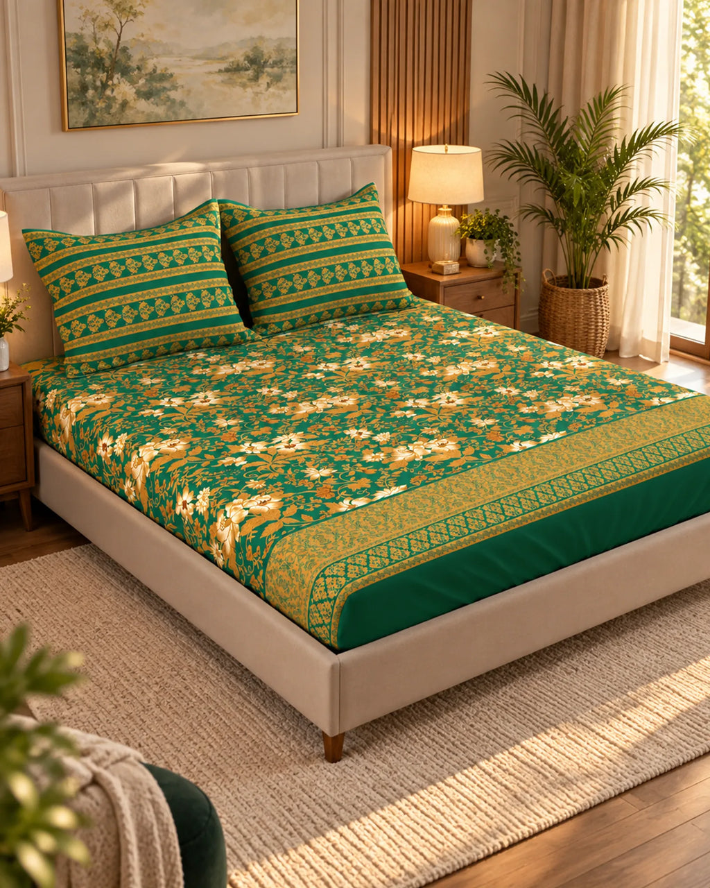 GREEN ELEGANT Xara Fitted Bed Sheet Set