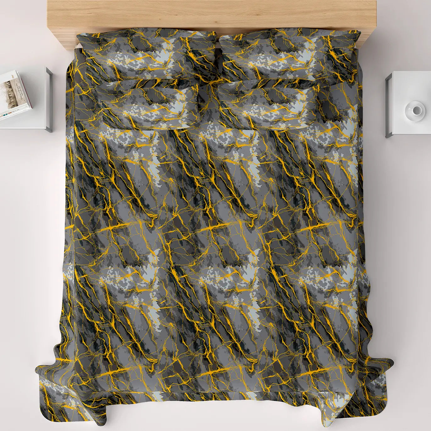 GREY MARBLE  Sateen Bed Sheet Set
