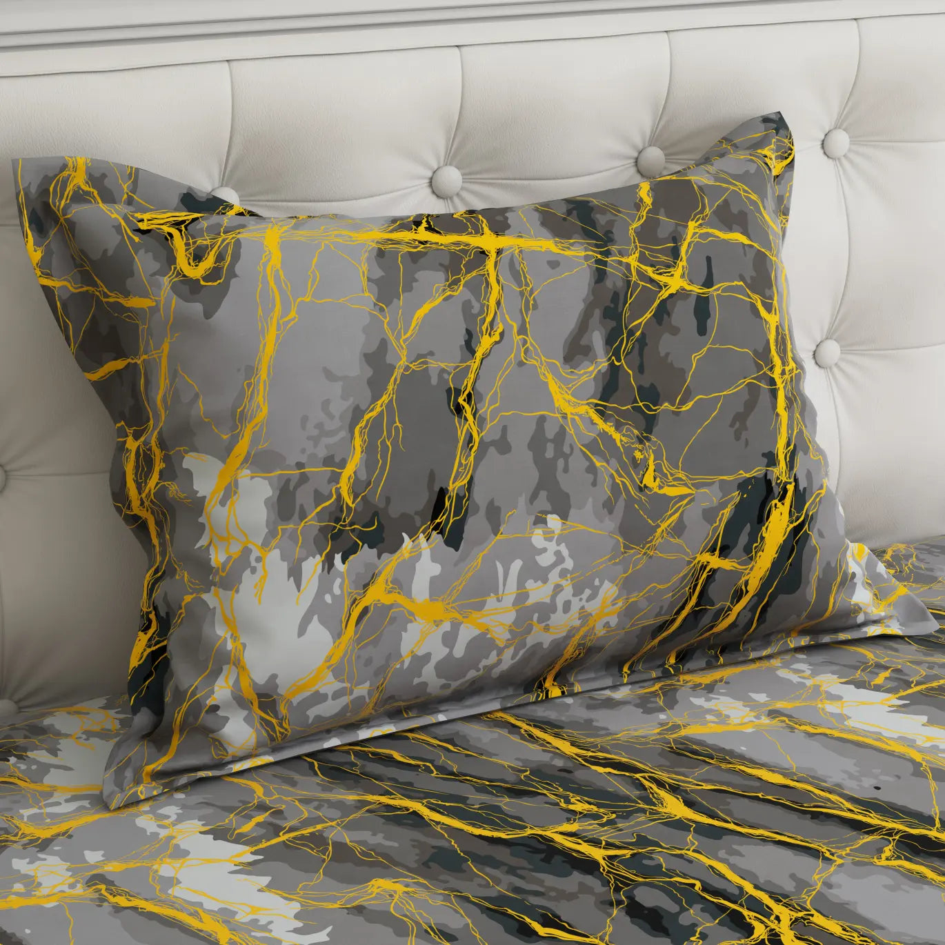 GREY MARBLE  Sateen Bed Sheet Set