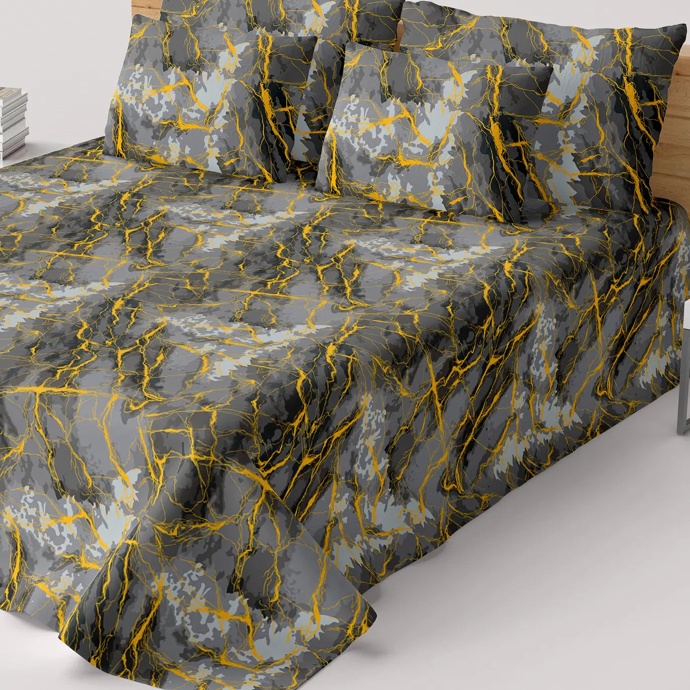 GREY MARBLE  Sateen Bed Sheet Set