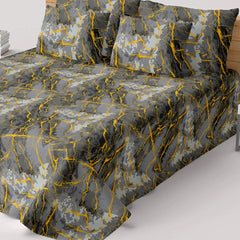 GREY MARBLE  Sateen Bed Sheet Set