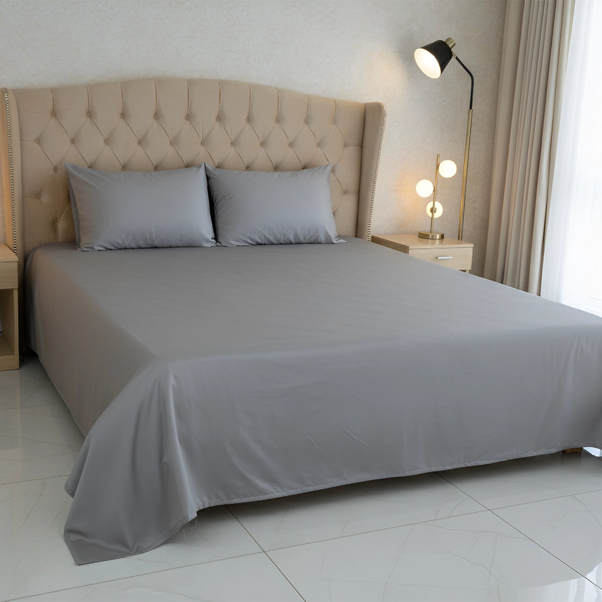 Quiet Grey Cotton Satin Bed Sheet Main image