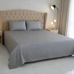 Quiet Grey Cotton Satin Bed Sheet