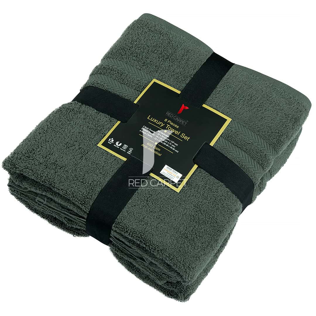 Cotton Towel Set 8 Pcs (Dark Grey)