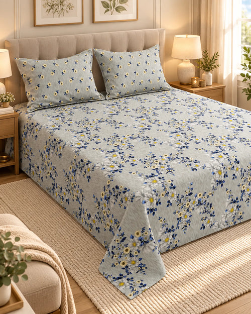 Grey & Navy Daisy Xara Bed Sheet Set