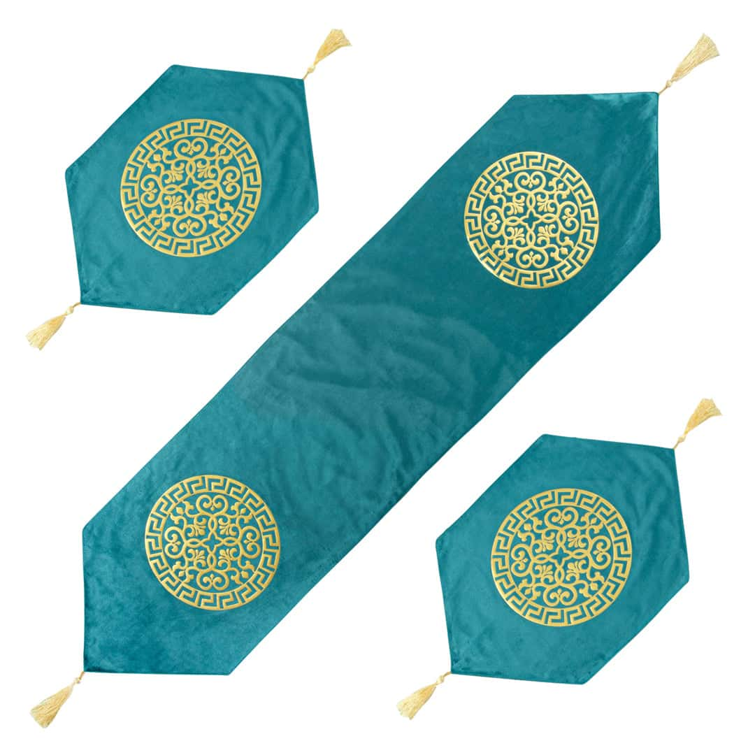 Velvet lazer 3pcs runner set (Sea Green)