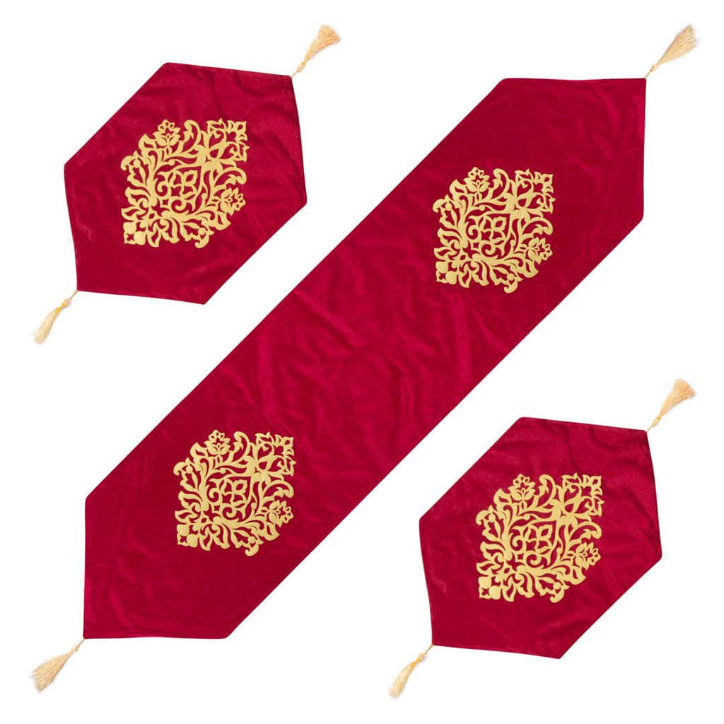 Velvet lazer 3pcs runner set (Red)