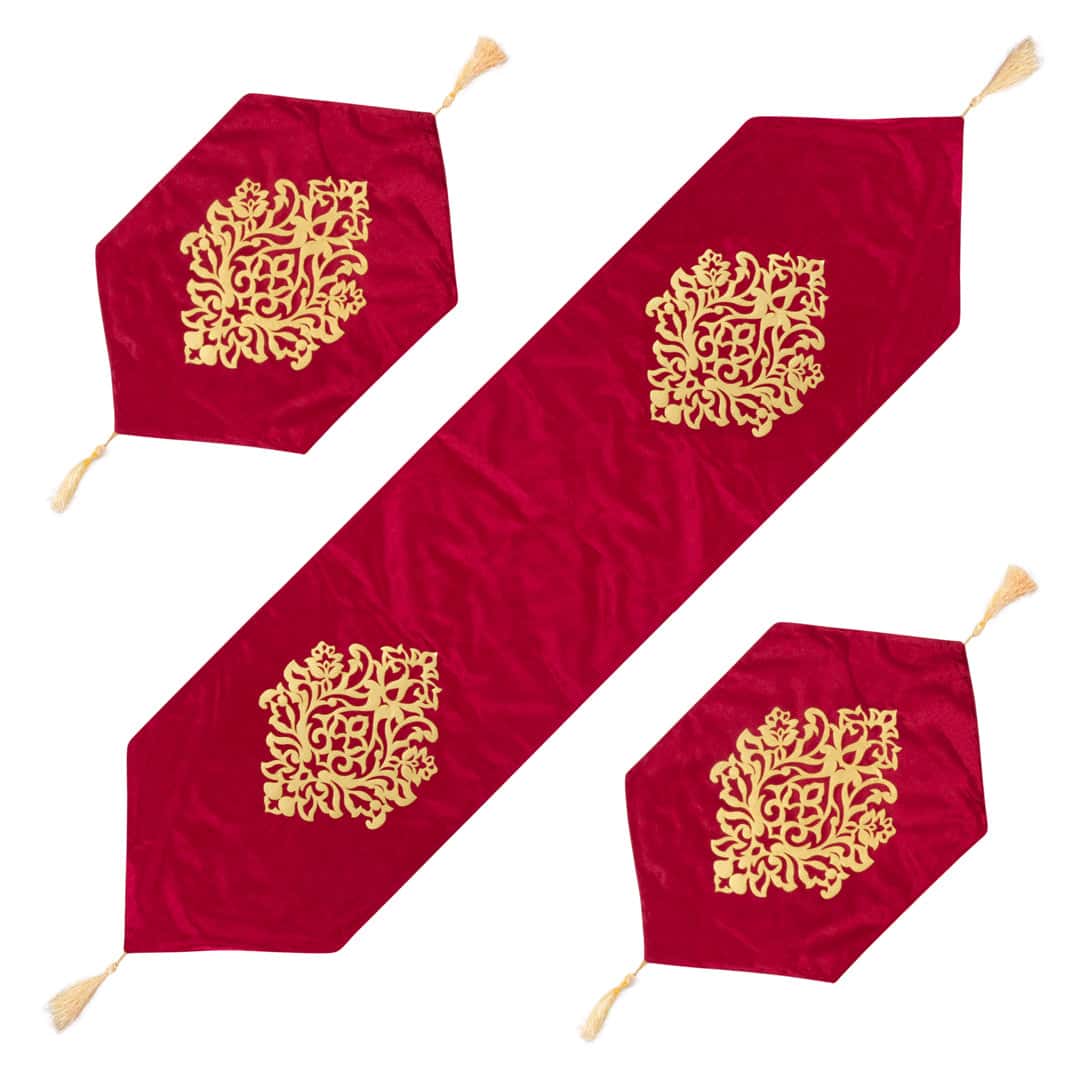 Velvet lazer 3pcs runner set (Red)
