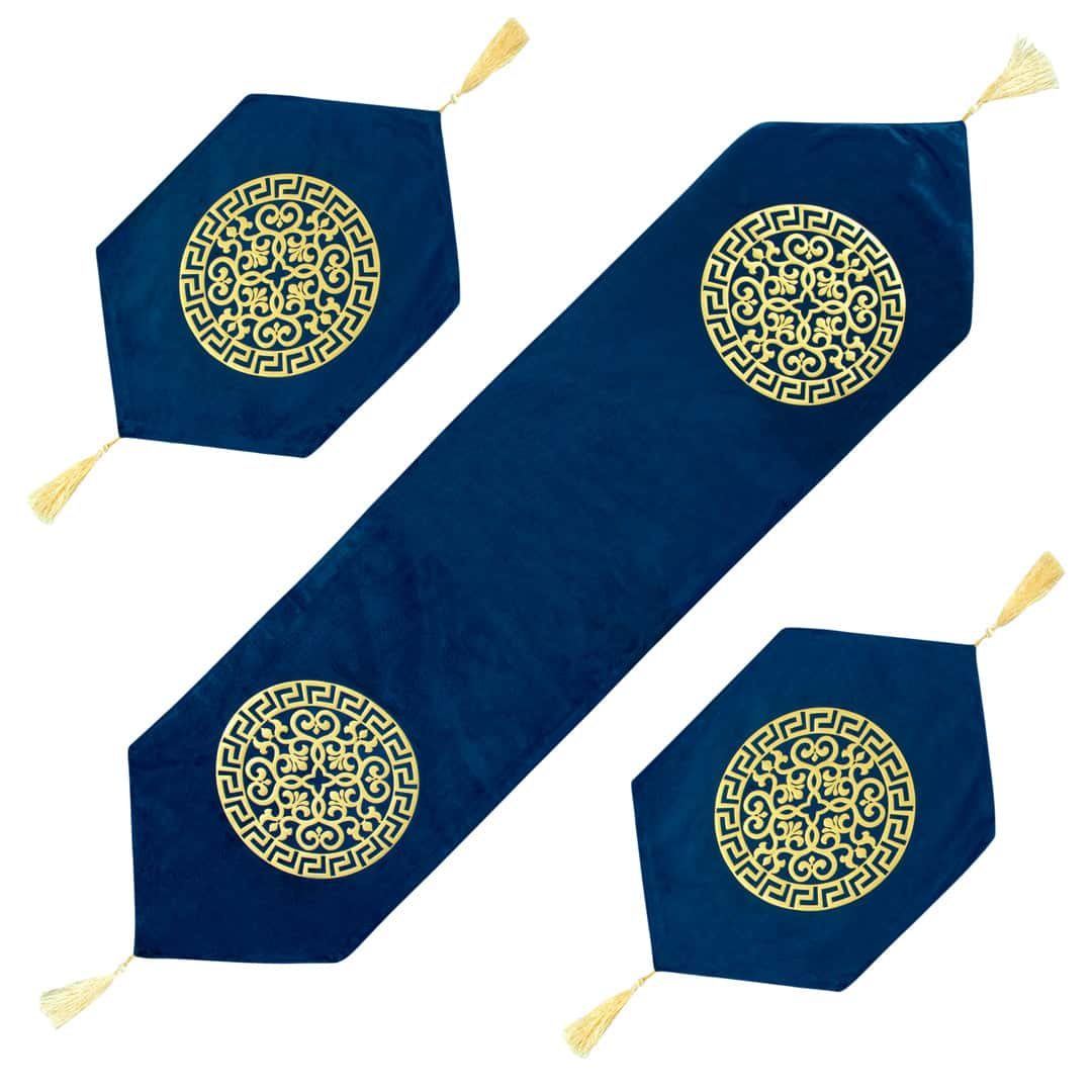 Velvet lazer 3pcs runner set (Royal Blue)