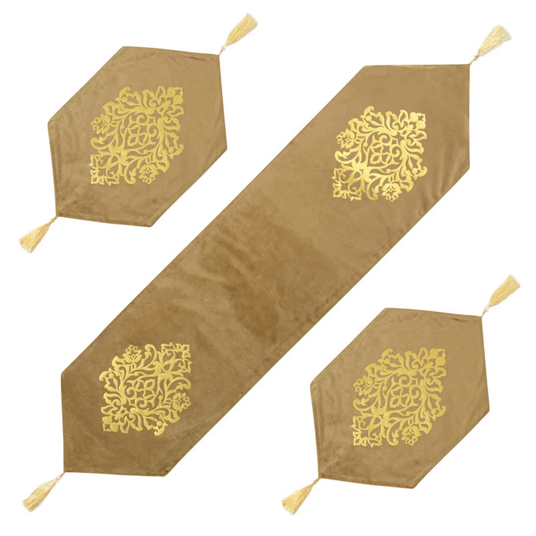 Velvet lazer 3pcs runner set (Dark Camel) Secondary image