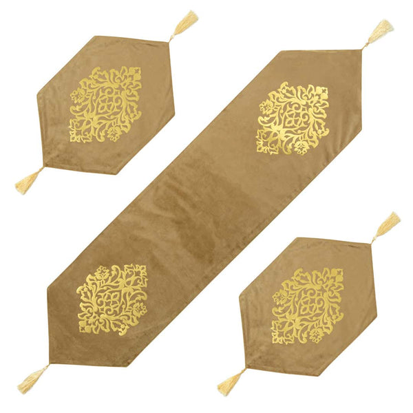 Velvet lazer 3pcs runner set (Dark Camel)
