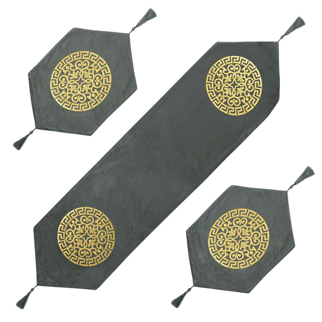 Velvet lazer 3pcs runner set (Dark Grey)