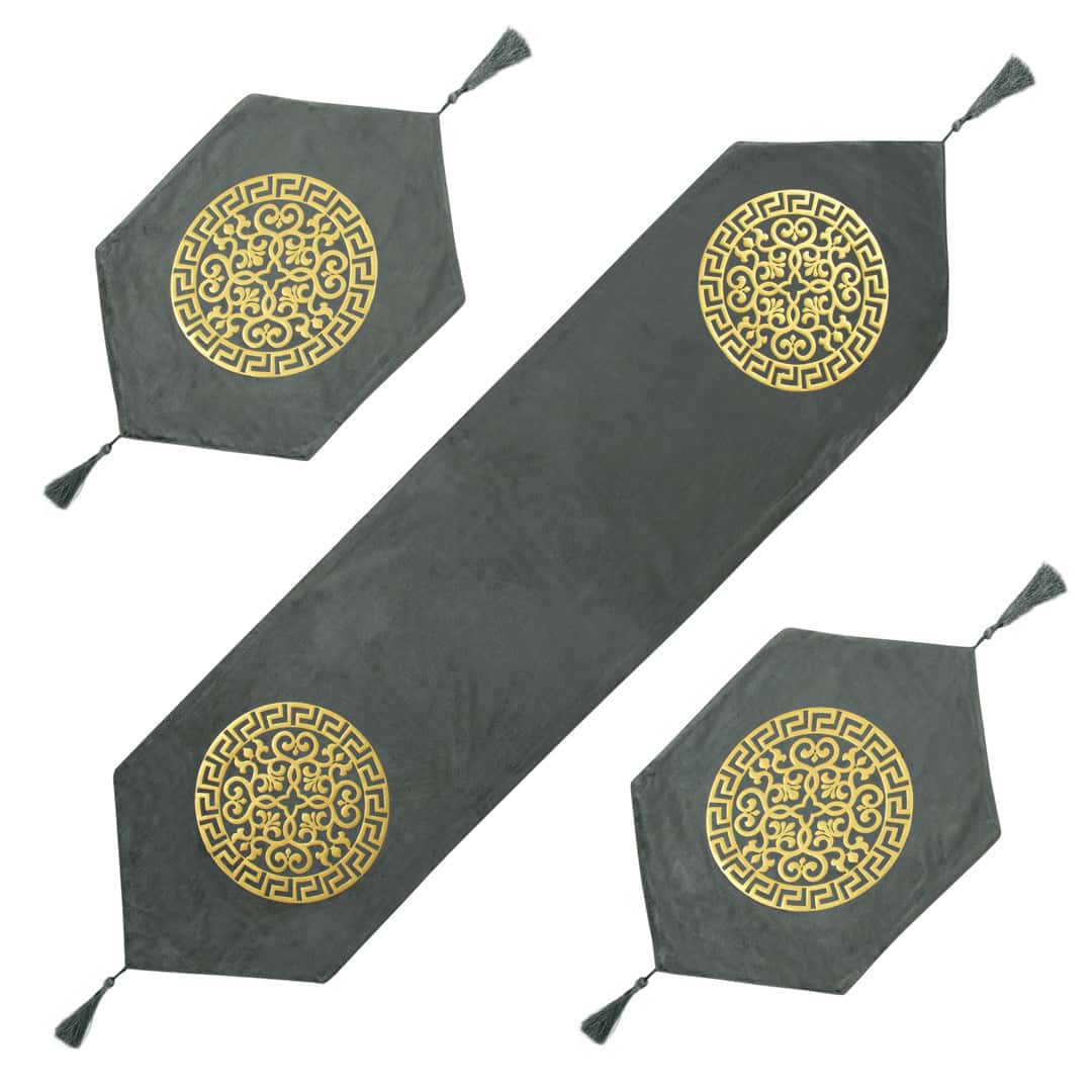Velvet lazer 3pcs runner set (Dark Grey)