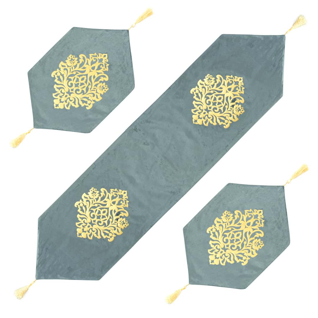 Velvet lazer 3pcs runner set (Light Grey)