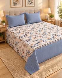 Ivory & Blue Floral Vine Xara Bed Sheet Set