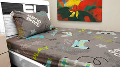 Cotton Kids Fitted bedsheet (Gamer) Grey