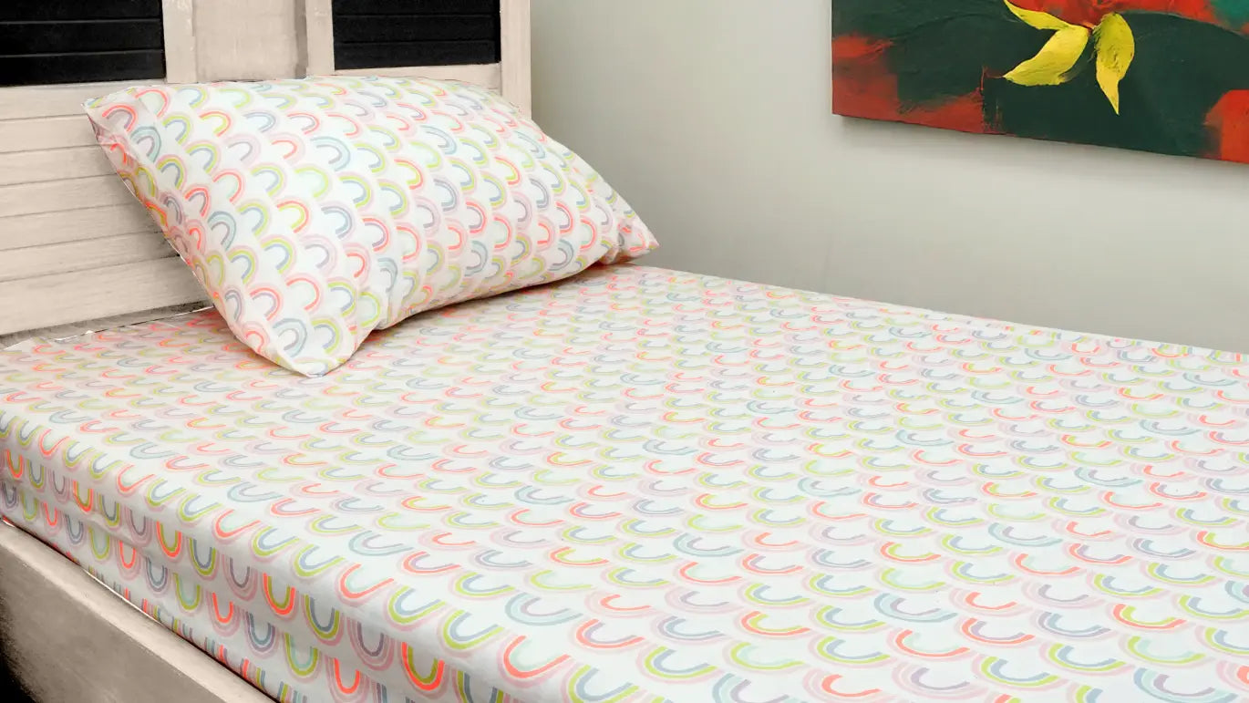 Cotton Percale Kids Fitted bedsheet (Small Rainbow)