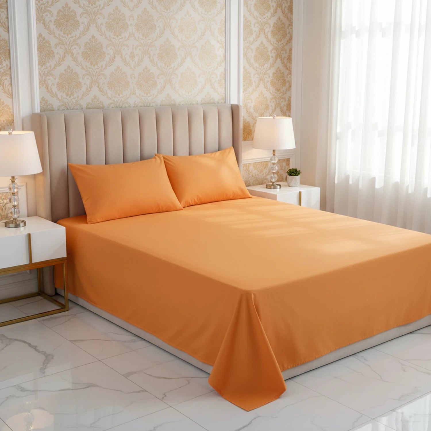 Luxury Cotton Percale Dyed bedsheet (Carrot)