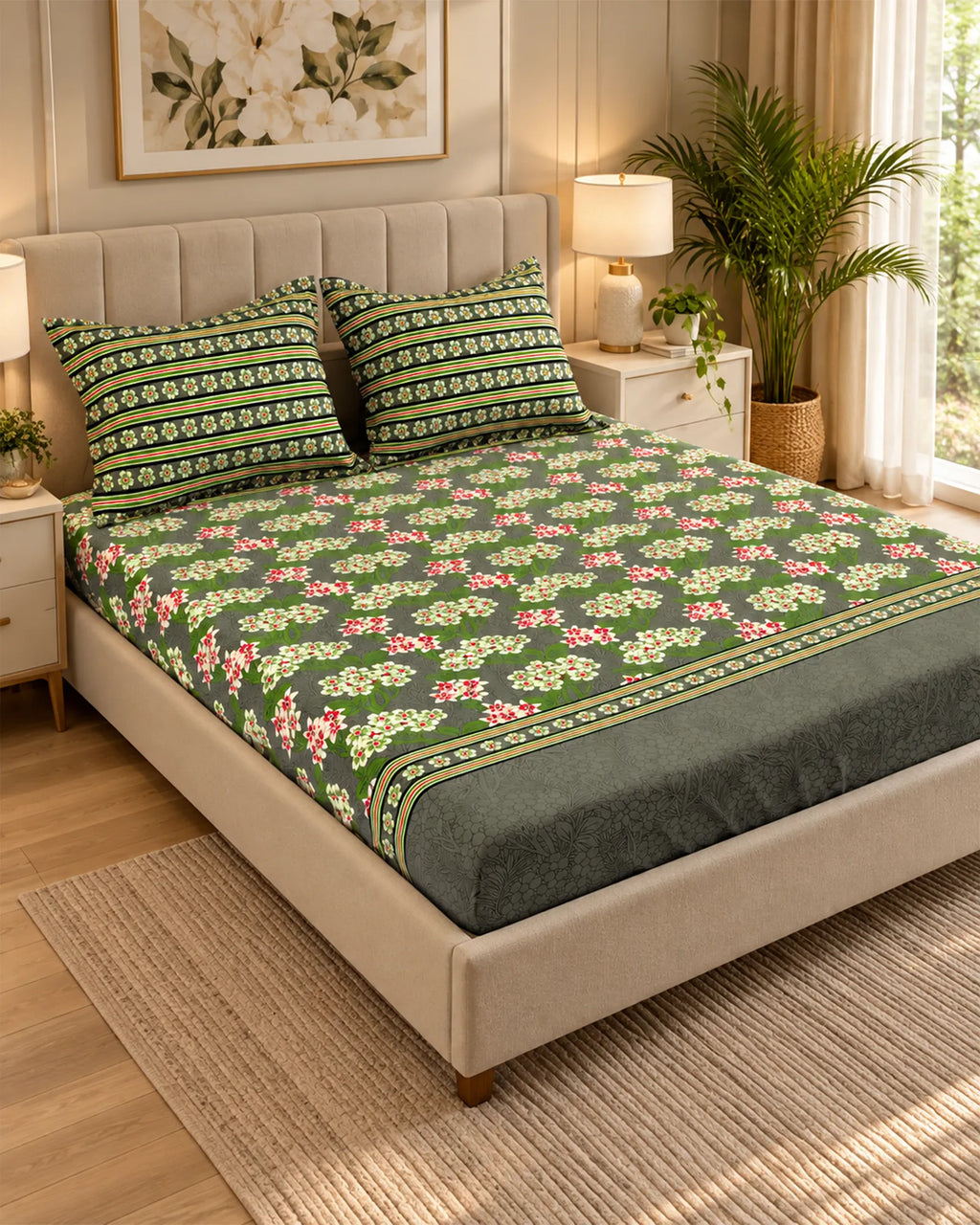 MOSS FLORAL Xara Fitted Bed Sheet Set
