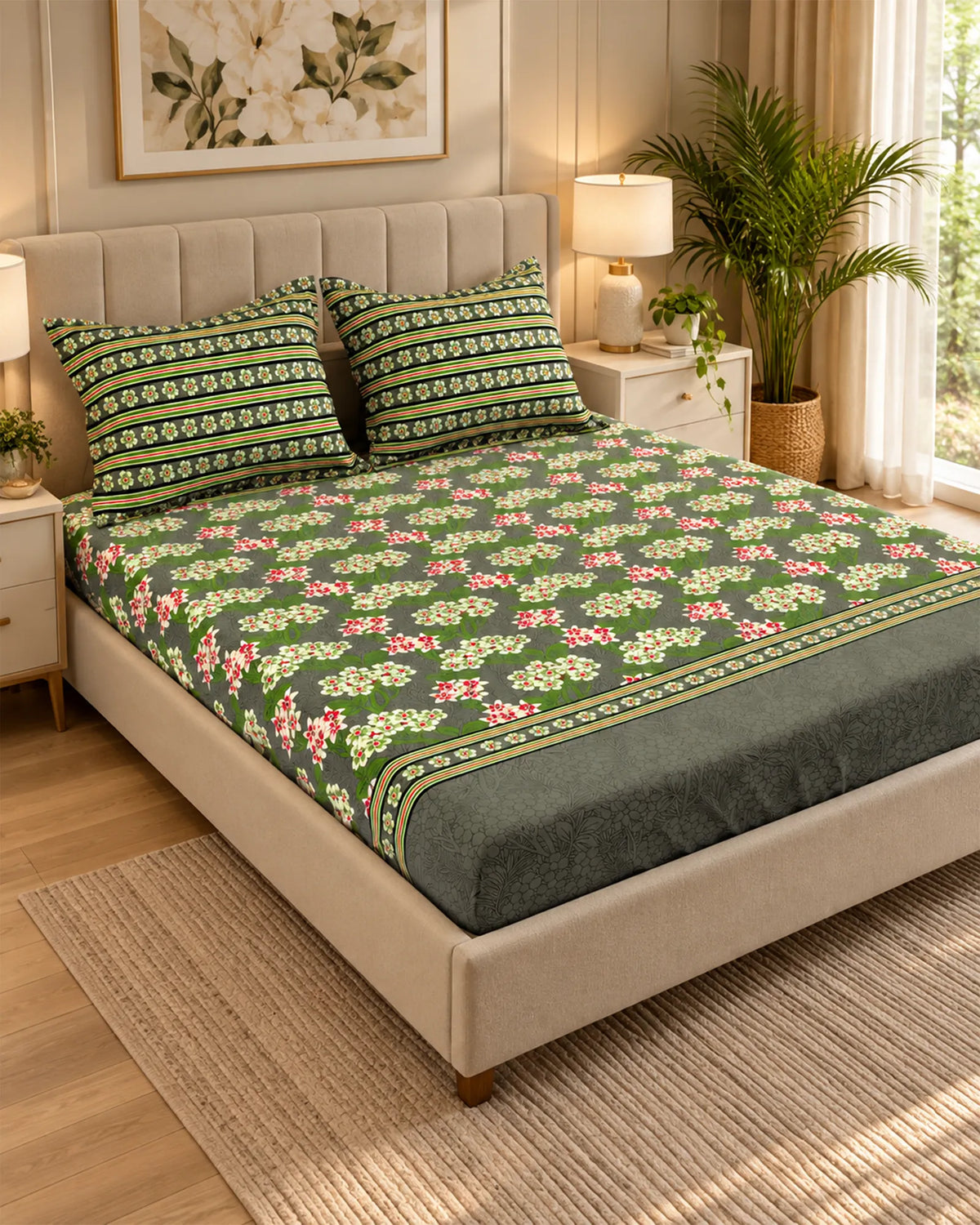 MOSS FLORAL Xara Fitted Bed Sheet Set