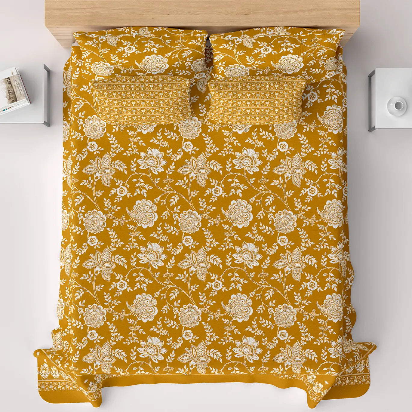 MUSTARD FLORAL  XARA BED SHEET SET