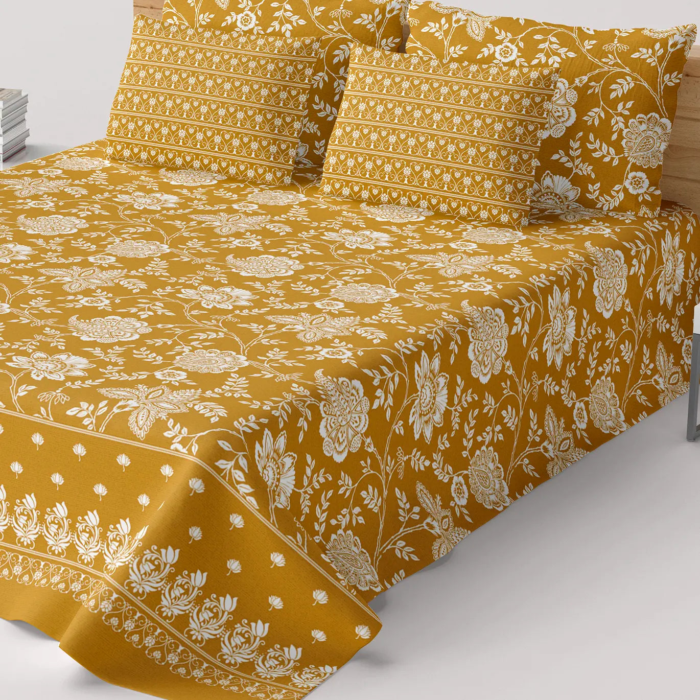 MUSTARD FLORAL  XARA BED SHEET SET