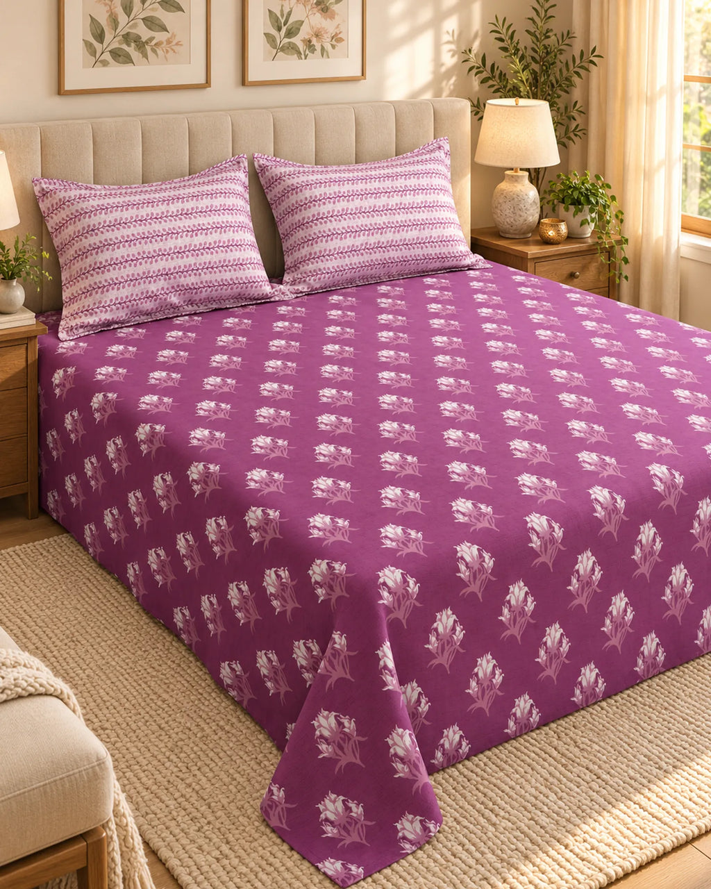 Magenta Floral Buti Xara Bed Sheet Set
