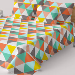 Multi Colored Triangle Sateen Bed Sheet Set - 6950