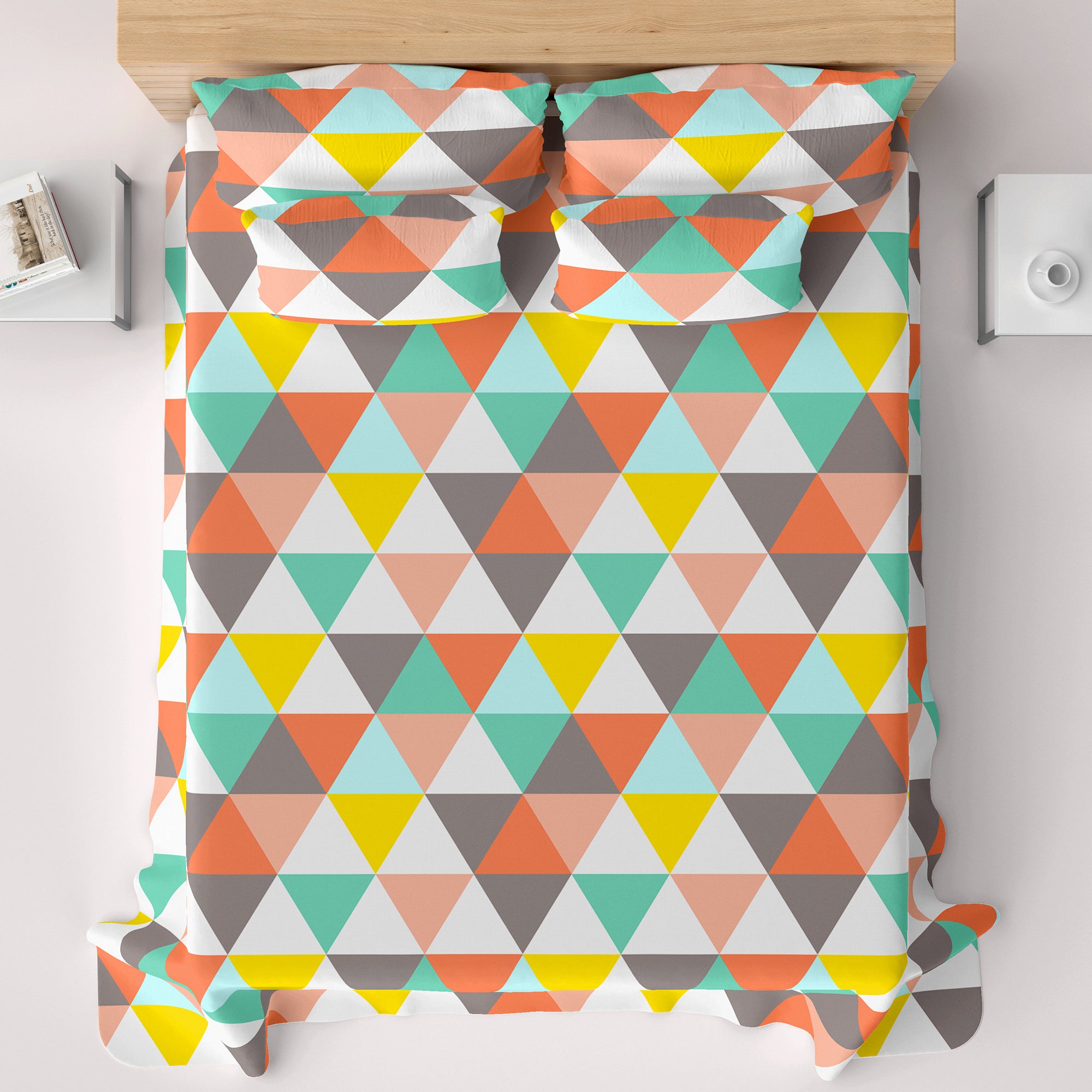 Multi Colored Triangle Sateen Bed Sheet Set - 6950