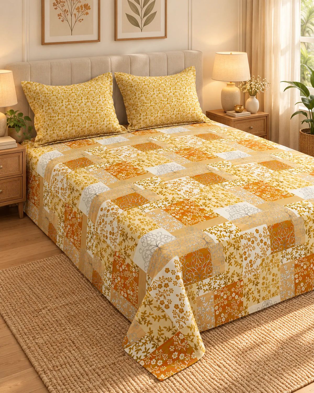 Mustard Floral Patchwork Xara Bed Sheet Set Main image