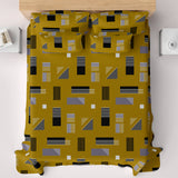 Mustard Geometric Sateen Bed Sheet Set - 7577-(M)