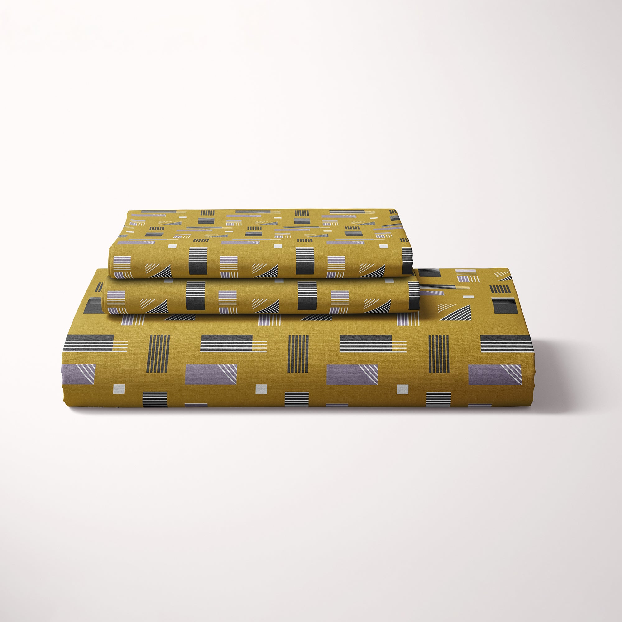 Mustard Geometric Sateen Bed Sheet Set - 7577-(M)