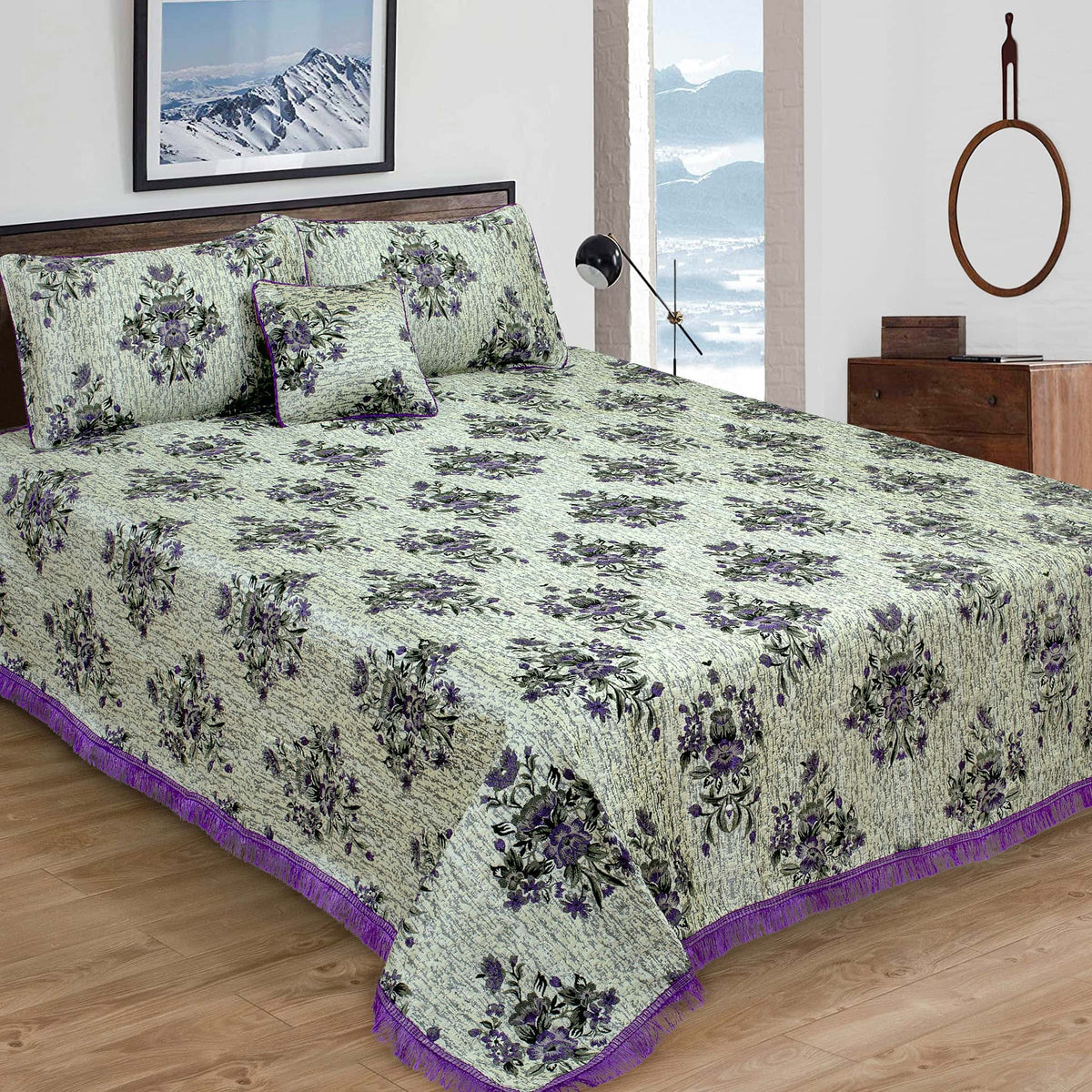 RHS gultex multani bedsheet set (Grey/Purple)